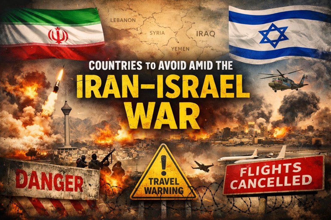 Iran Israel War travel advisory showing countries to avoid in the Middle East due to rising conflict and flight disruptions. Iran Israel War travel advisory showing countries to avoid in the Middle East due to rising conflict and flight disruptions.