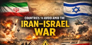 Iran–Israel War: Countries Travelers Should Avoid Amid Rising Middle East Tensions Iran Israel War travel advisory showing countries to avoid in the Middle East due to rising conflict and flight disruptions.
